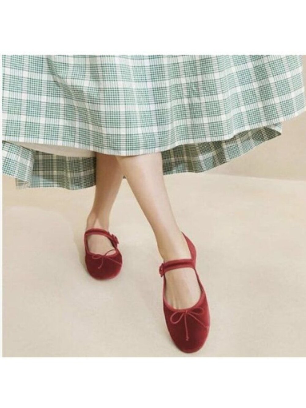 miss left Women Bowknot Ankle Strap Mary Jane Classic Closed Round Toe Flats Red